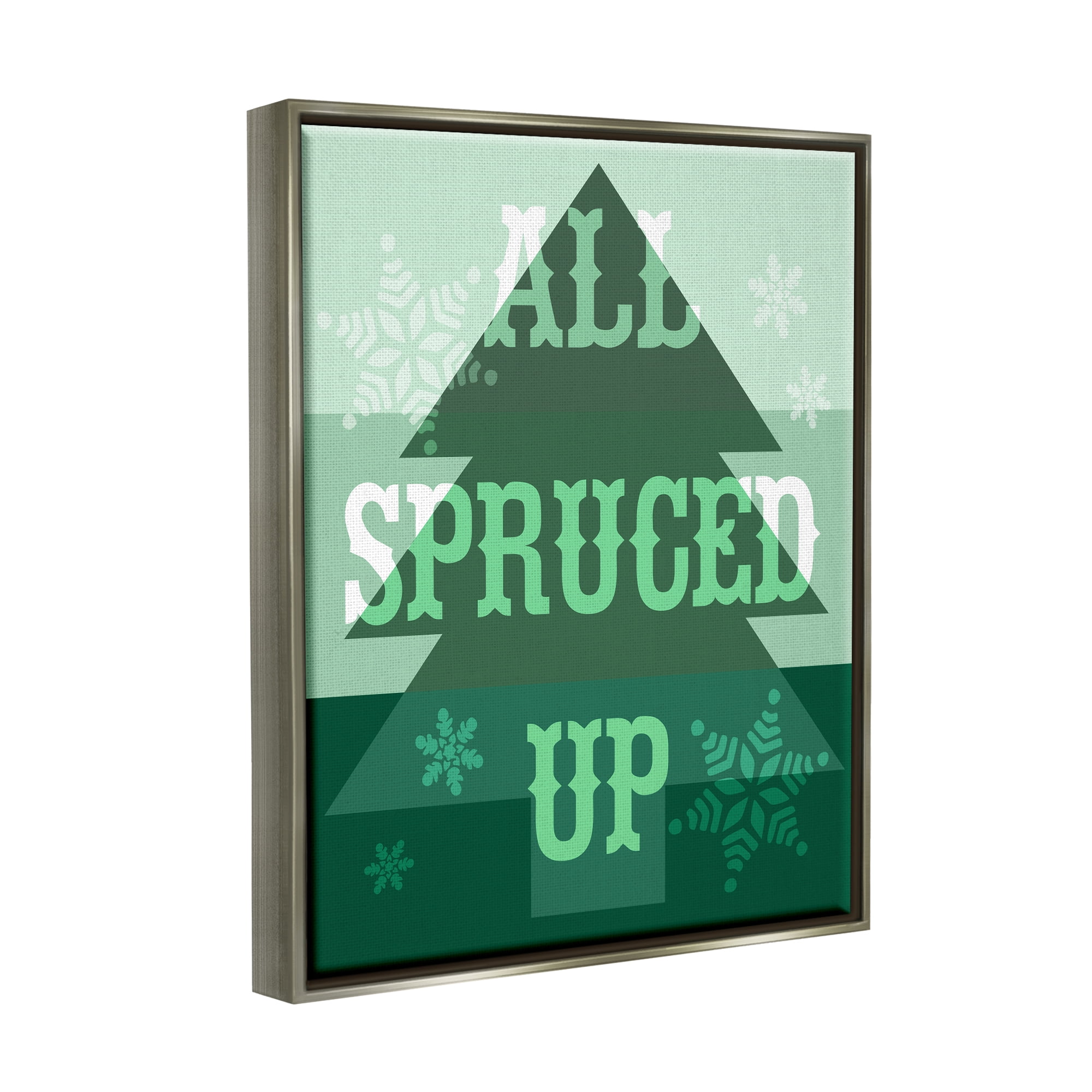 Stupell Industries All Spruced Up Holiday Pun Holiday Painting Gray Floater Framed Canvas Art Print Wall Art, 17 x 21