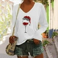 thumbnail image 2 of Fiaer Christmas White Long Sleeve Shirts for Women V Neck Shine Glass T Shirts Plus Size Loose Fit Tops White XL, 2 of 4