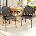 thumbnail image 2 of Martha Stewart Set of 2 Indoor-Outdoor Stackable Bistro Chairs with Natural Woodgrain Aluminum Finish Frames and Black/White Woven Rattan Backs/Seats, 2 of 10