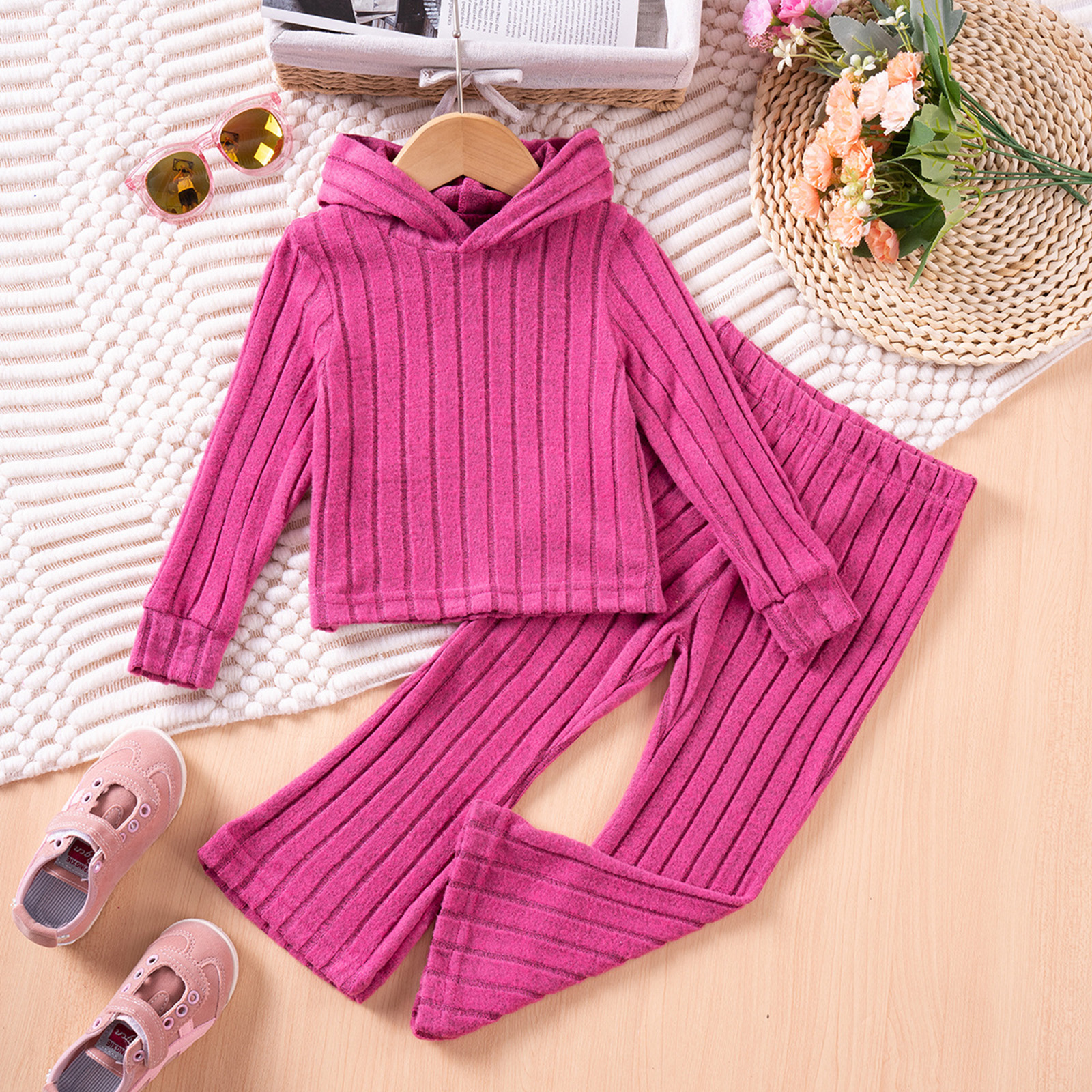 Zshosam Outfit for Girls Baby Girls Clothes Girls 2PCS Fall Winter Outfits Hooded Toddler Girls Long Sleeve Hoodie Top pants Set Size 5T 6T,(Hot Pink 5-6 Years)