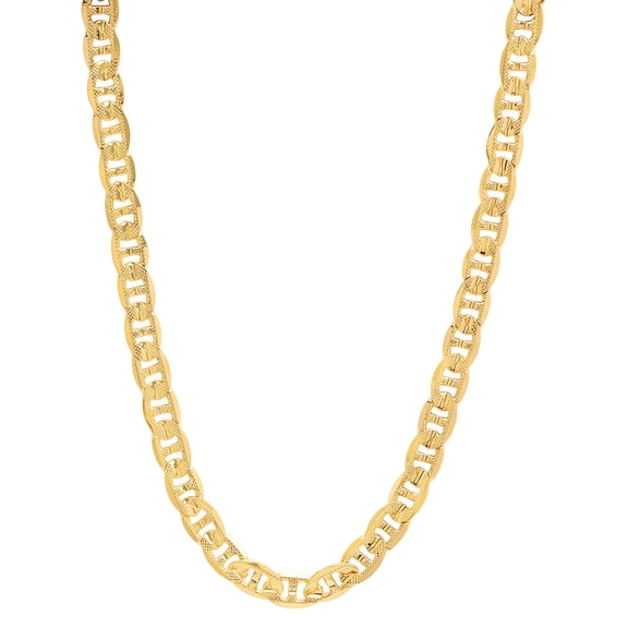 7mm 14k Yellow Gold Plated Flat Mariner Choker Chain Necklace, 20 inches