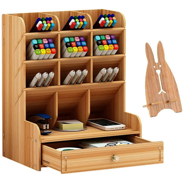 Wooden Pen Organizer, Multi-Functional DIY Pen Holder Box, Desktop  Stationary, Easy Assembly, Home Office Art Supplies Organizer