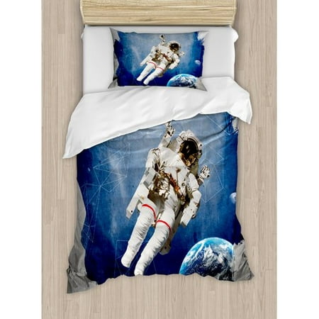 Ambesonne Galaxy Artsy Grunge Astronaut And Planet Earth Duvet
