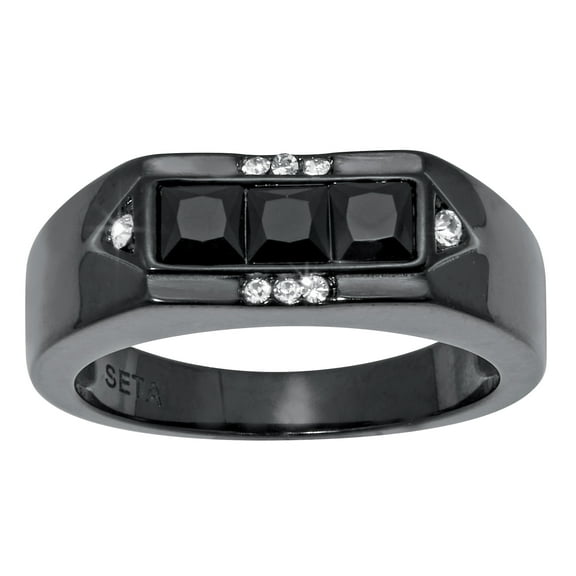 PalmBeach Jewelry Men's Black Glass with Crystal Accents Black Ion-Plated Stainless Steel Ring