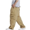 thumbnail image 4 of ZQUUVOU Men's Cargo Loose Pants Casual Cotton Solid Color Cargo Zipper Pockets Elastic Waist Pants Yellow, 4 of 4