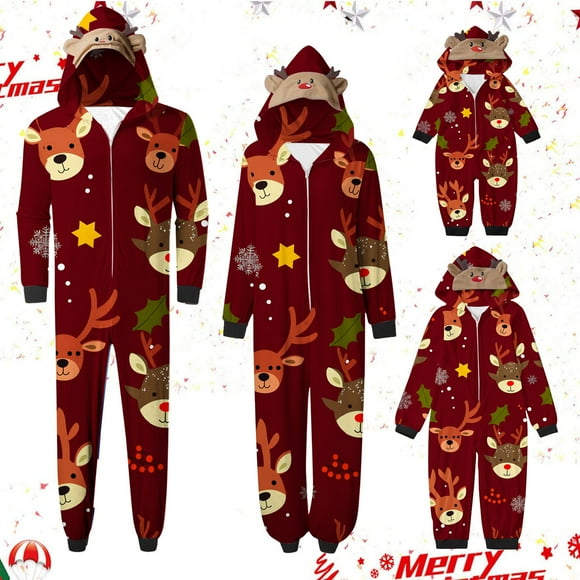 Aboser Family Christmas Onesie Pajamas Matching Sets Cute Xmas Elk Graphic Sleepwear Soft Footless Onesies Merry Christmas Hooded Pajama Matching Set for Family
