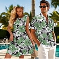 thumbnail image 4 of Uorisanigo Green Hibiscus Couples' Outfits Husban and Wife Clothing Men's Short Sleeve Shirt Size XL Summer Hawaiian Tops and Women's Tank Dress Flowy A-Line Beach Party Sundress, 4 of 8