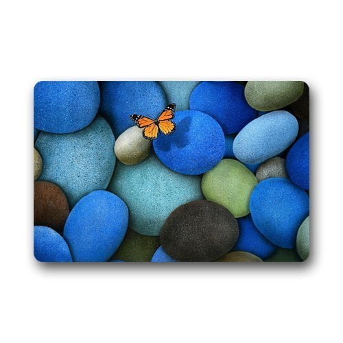 RYLABLUE Splendid Stone with Butterfly Doormat Floor Mats Rugs Outdoors/Indoor Doormat Size 23.6x15.7 inches