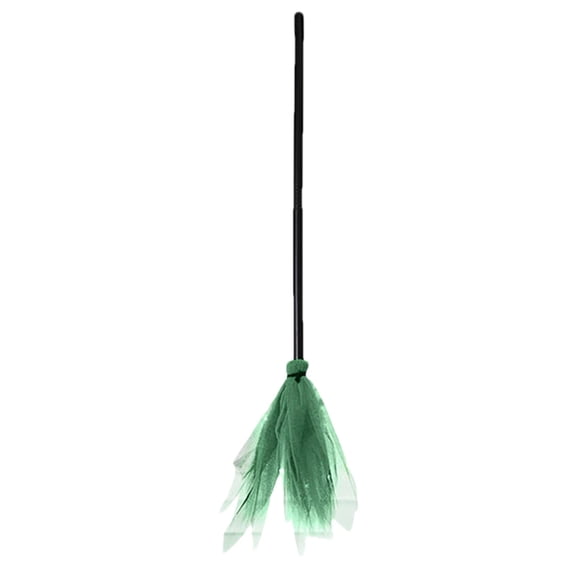 Halloween Witch Broomstick Prop - Green - Removable Mesh Decoration for Costume Parties, Cosplay, or Photo Booth Accessories