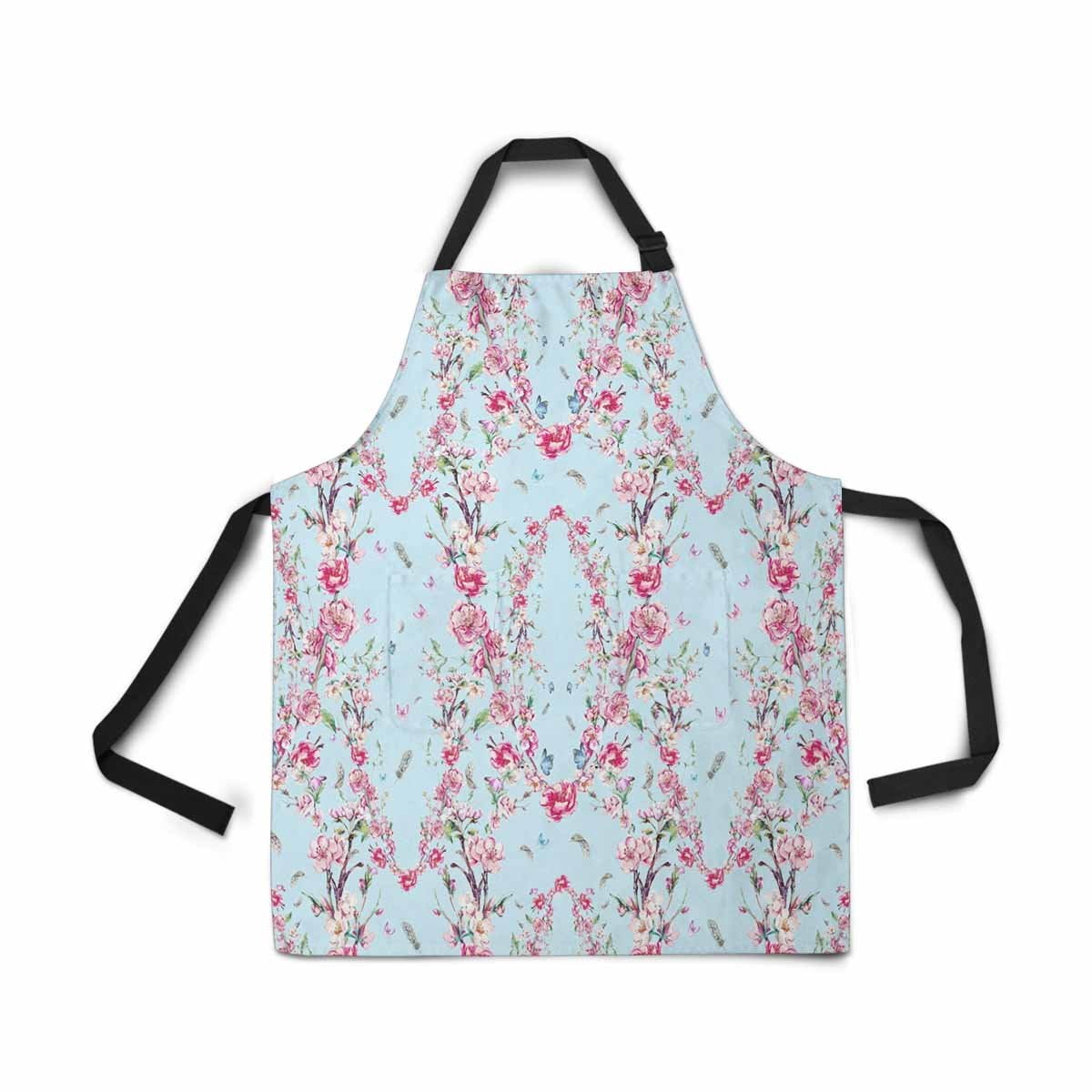 ASHLEIGH Adjustable Bib Apron for Women Men Girls Chef with Pockets Vintage Watercolor Spring Pink Flowers Blooming Novelty Kitchen Apron for Cooking Baking Gardening Pet Grooming Cleaning