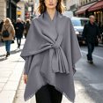 thumbnail image 2 of Fewfanhot Self Tie Fringe Wool Blend Poncho Cape, Open Front Warm Wrap Shawl Coat for Women Fall Winter, 2 of 6