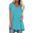 thumbnail image 2 of T-Shirt à Manches Courtes pour Femmes Seductiva Rabais de 50 % Liquidation Hauts d'Été pour Femmes Grande Taille Chemises à Manches Courtes Col en V Tunique Décontractée Haute à Porter avec des Leggings, 2 of 5