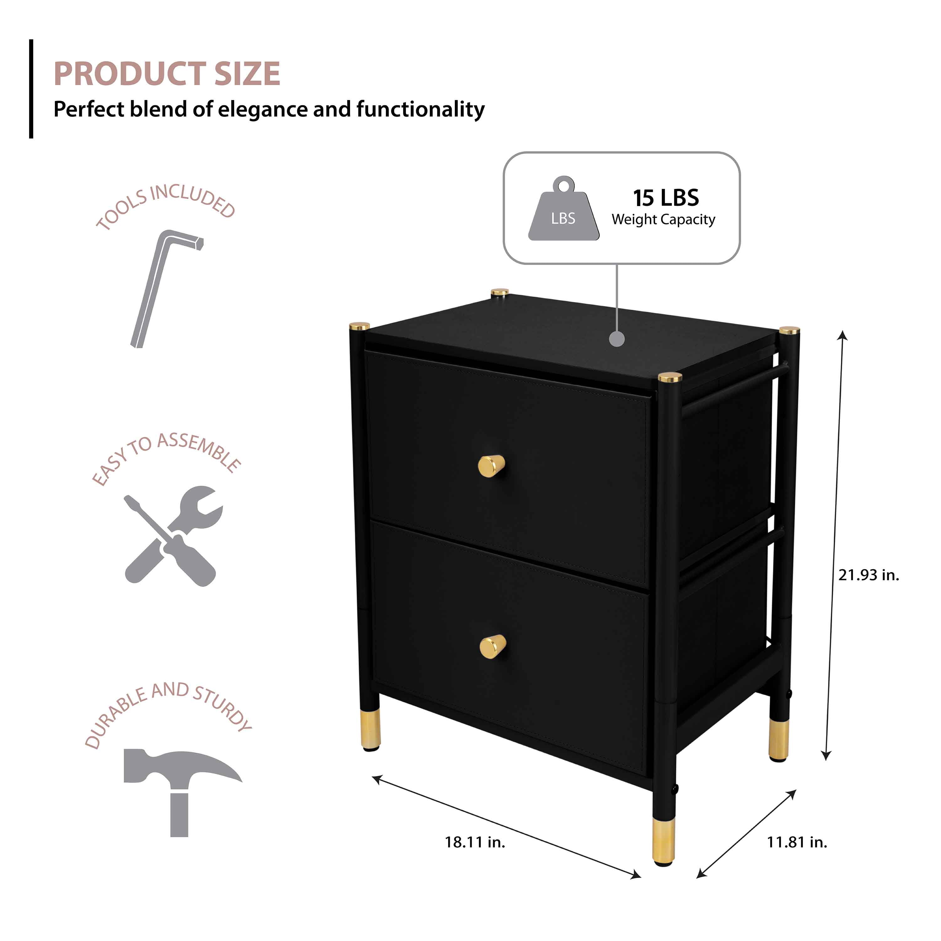 Simplify 2 Drawer Luxury Nightstand in Black