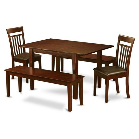East West Furniture Picasso 5-piece Dining Set with Leather Seat in Mahogany