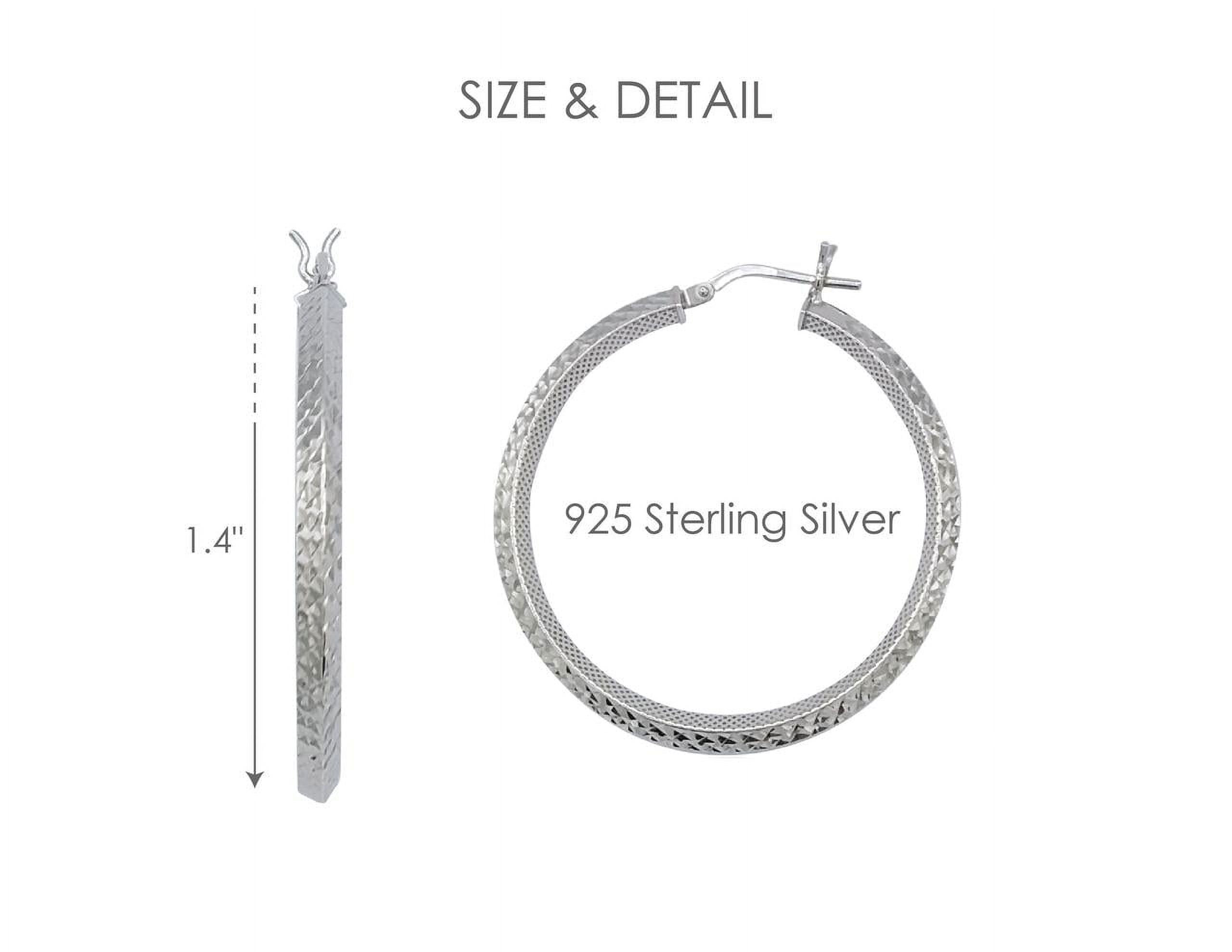 Brilliance Fine Jewelry Rhodium Plated Sterling Silver Diamond Cut Square Tube Women's Hoops