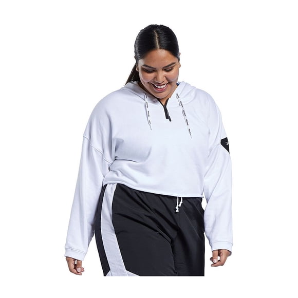 Sudadera con capucha recortada Reebok WOR MYT para mujer, blanco, 1X/16W