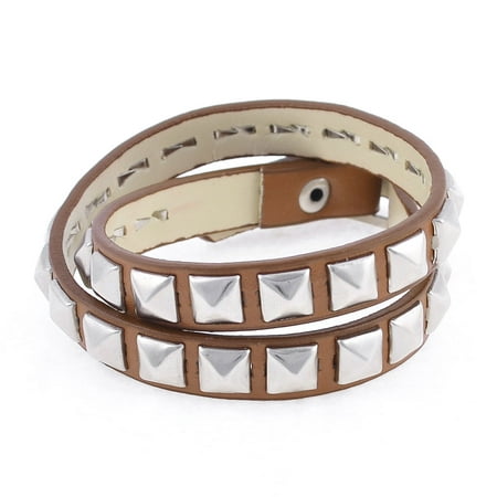 Unique Bargains Brown Faux Leather Wrap Hand Bangle Bracelet for