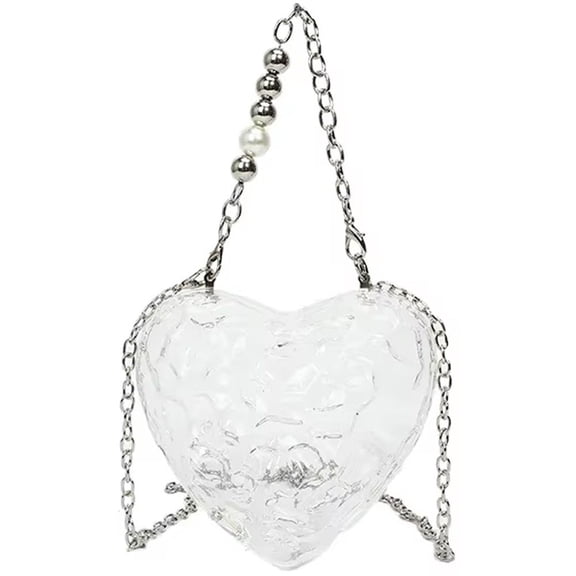 Jiibva Fashion Women Evening Bag, Acrylic Heart Shaped Clutches Bag Evening Shoulder Bag Handbag Party Prom Crossbody Bags Chain Shoulder Bag for Women