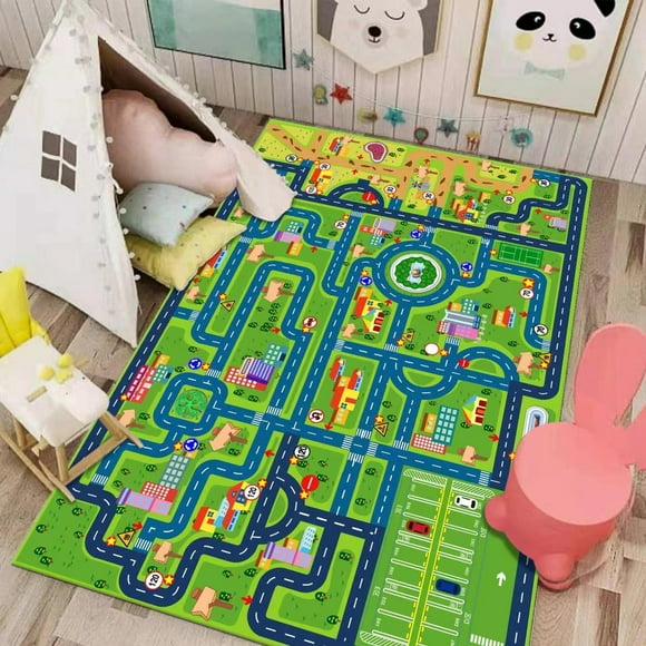 Lucoss Kids Rug Car Rugs Play Mat Carpet for Kids Toy Cars for Playroom Classroom Kids Room, Educational Area Rugs, Ideal Gift for Nursery Children Boy Girl