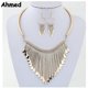 thumbnail image 1 of Llamativo babero collar con flecos de metal dorado gota gargantilla collar aretes conjunto kaili Sencillez, 1 of 5