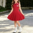 thumbnail image 2 of FAVIPT Girls Tank Dress Heart Sleeveless Lapel Collar Button Up Pleated Dresses Casual Cute Contrast Trim Preppy Sports Dress Red,4-5 Years, 2 of 8