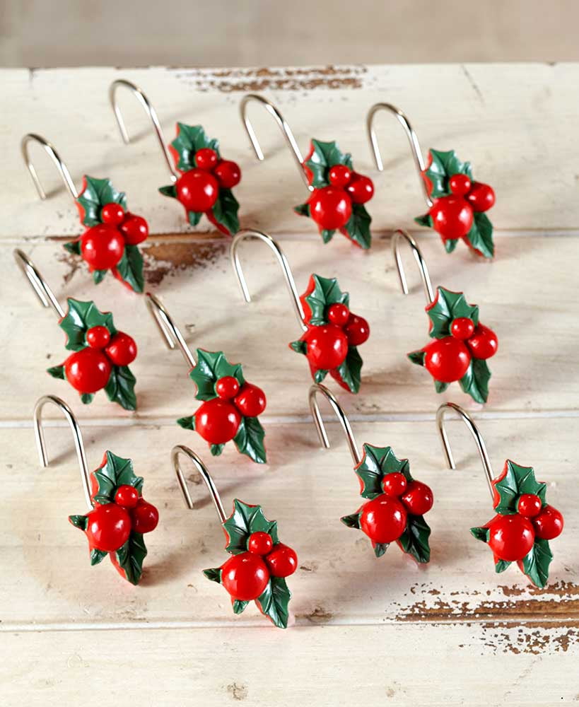 Shower Curtain Hooks Christmas Themed Bathroom Decorations Holiday Accessories 