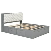 Euroco Wood Queen Platform Bed with Storage Headboard, Drawer and Shoe Cabinet for Living Room, Gray