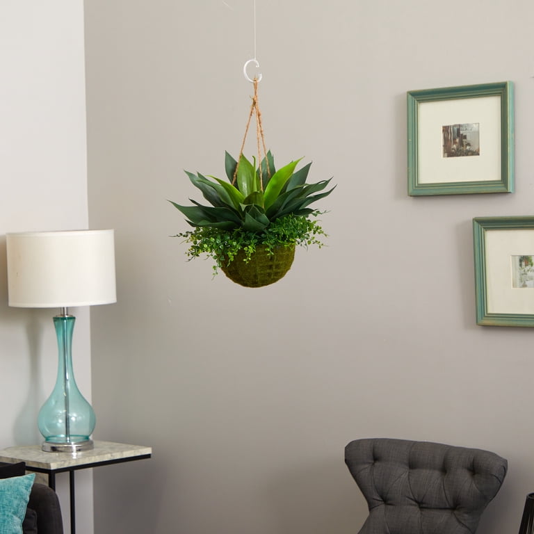 Nearly Natural Agave & Maiden Hair Artificial Hanging Plant – Indoor/Outdoor, 13" H