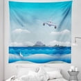 thumbnail image 1 of Airport Tapestry, Cartoon Seascape Composition Plane Flies over Ocean with Shark, Fabric Wall Hanging Decor for Bedroom Living Room Dorm, 5 Sizes, Azure Blue Sea Blue, by Ambesonne, 1 of 1