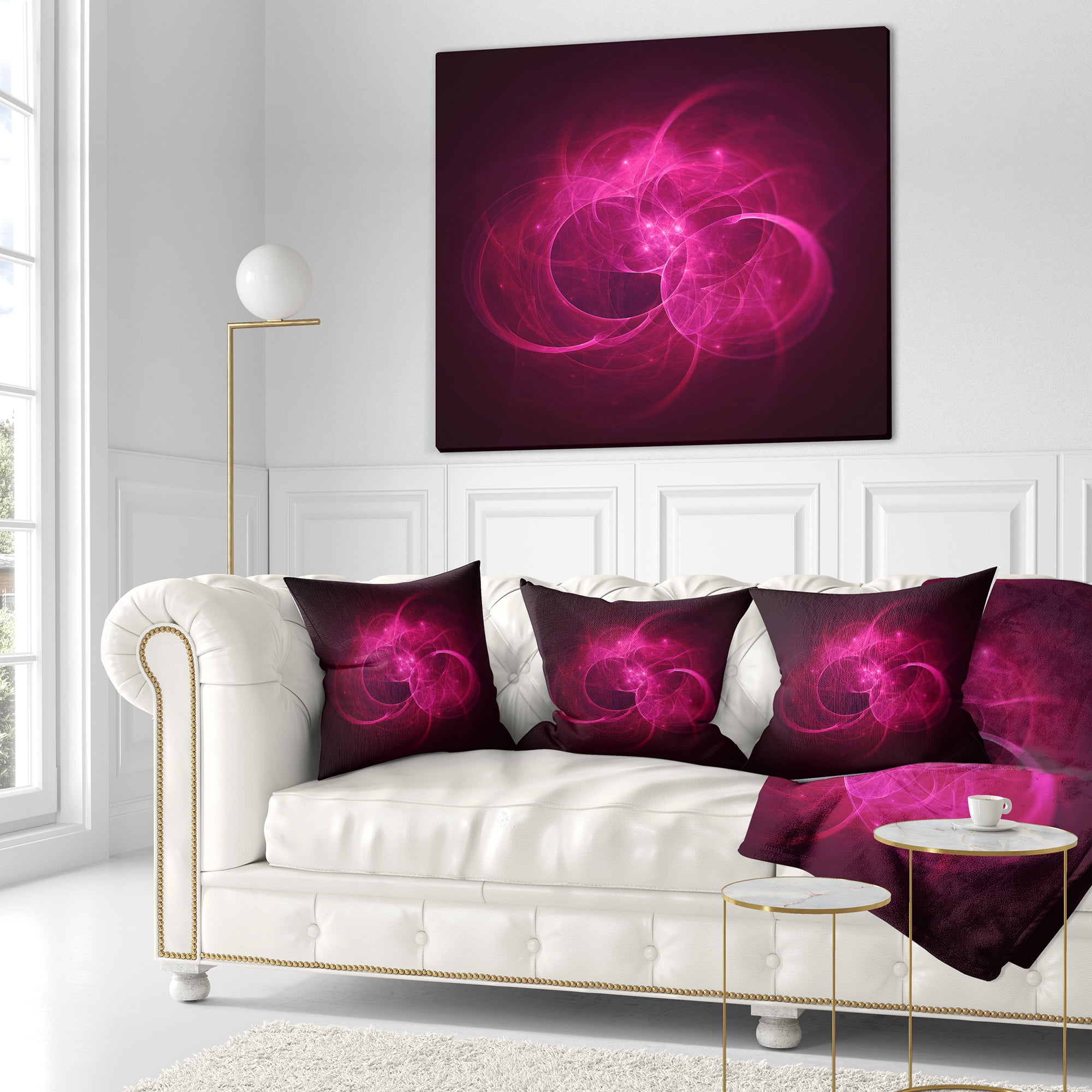 Designart Glowing Magenta Circles - Abstract Throw Pillow - 16x16