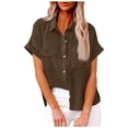 thumbnail image 1 of Timegard Tops for Women Lapel V-Neck Short Sleeve Button Solid Color Shirts Basic Casual Loose Tops, 1 of 6