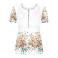 thumbnail image 5 of Jsaierl Womens Summer Tops Casual Dressy Hide Belly Shirts Pleated Button V Neck T-Shirt Short Sleeve Empire Waist A-Line Floral Tunic Tops, 5 of 6