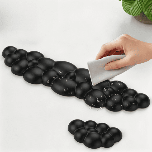 Cloud Mouse Pad with Wrist Rest,Ergonomic Cloud Wrist Rest with Non-Slip Base, PU Leather Memory Foam Mouse Pad Wrist Support for Keyboard and Mouse, Pain Relief for Typing, Gaming, Black