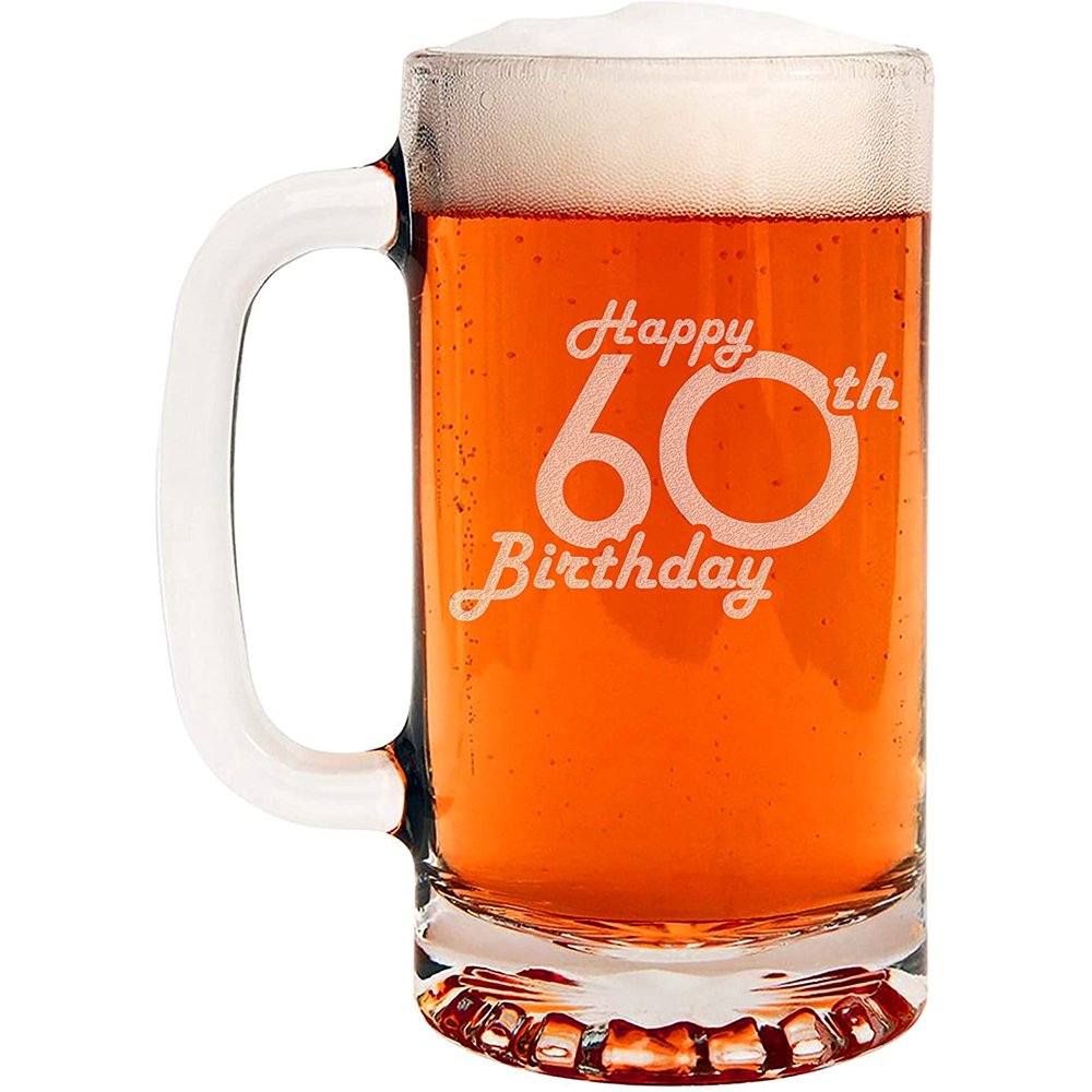 Retro Birthday Etched 16oz Beer Mug 60th Birthday Gift