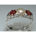 thumbnail image 3 of LBG British Made Luxury 925 Solid Sterling Silver Natural Garnet and Cultured Pearl Trilogy Ring, 3 of 7