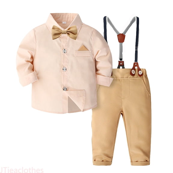 JTieaclothes Boys Gentleman Outfit Sets, Button Down Shirt And Suspender Pants Sets,Boys Outfit Sets Sizes 4-5 Years
