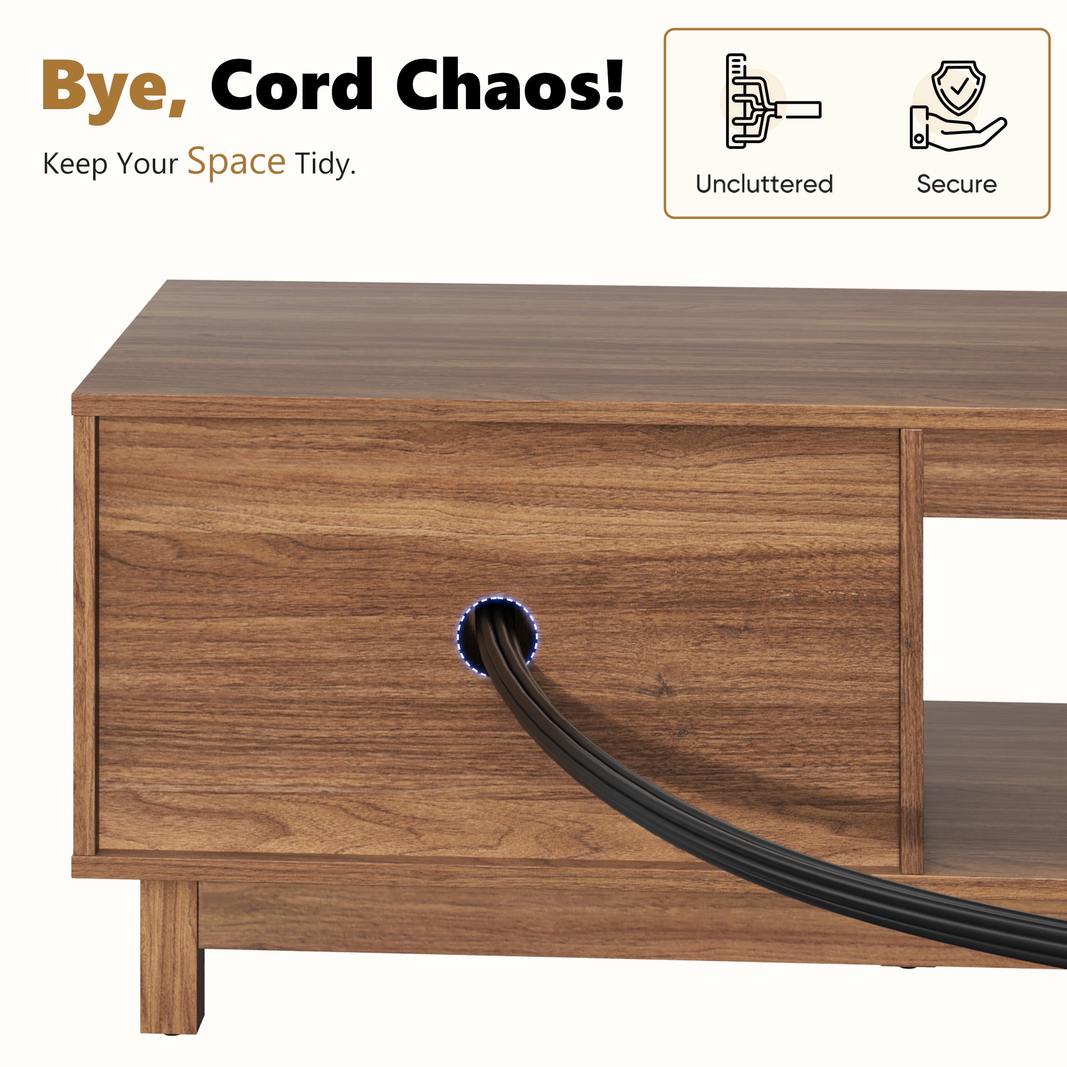 JIOABL 58" Rattan TV Stand, Wood Entertainment Center with Storage Cabinets & Cable Management Hole
