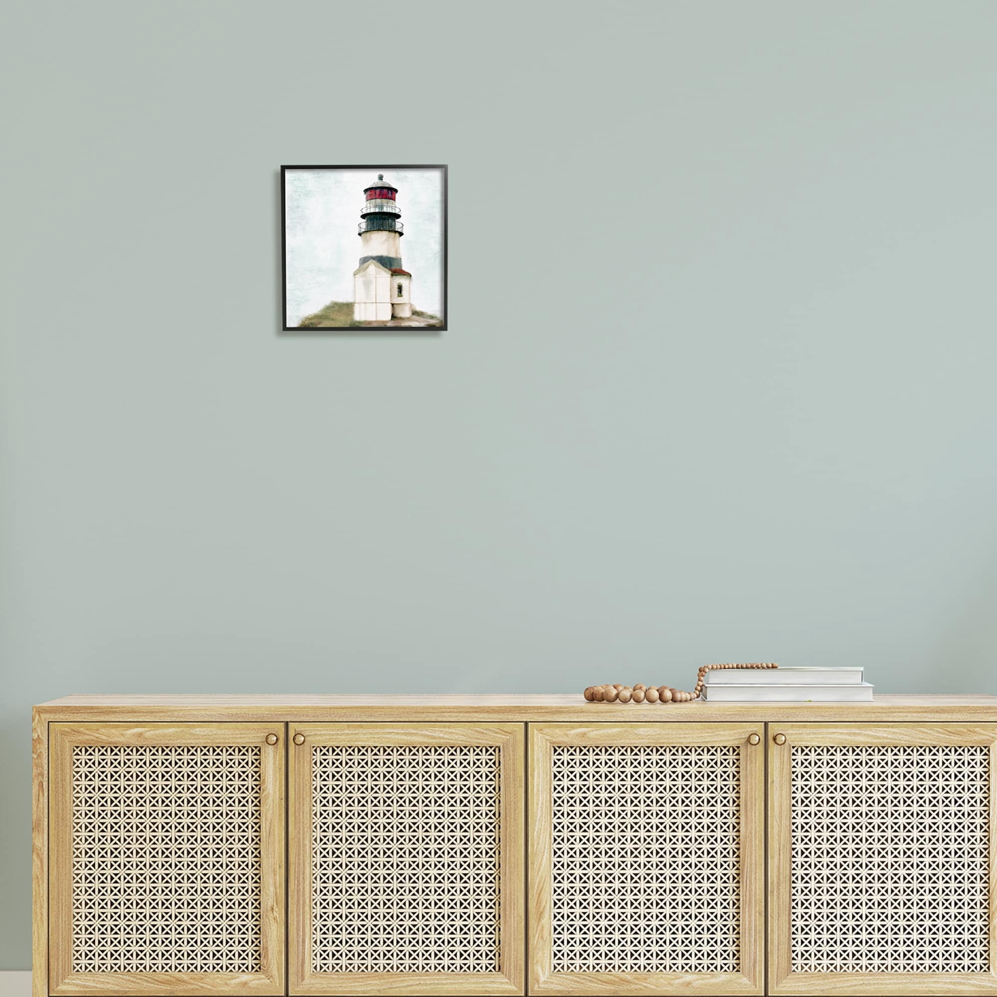 Stupell Industries Calm Lighthouse Clear Sky Ocean Beach Painting, 17 x 17, Design by Kim Allen
