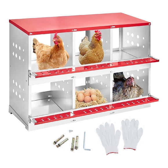 QinaQin 6 Compartment Galvanized Steel Chicken Nesting Box Red with Hole Perch Dot Ventilation No Cover
