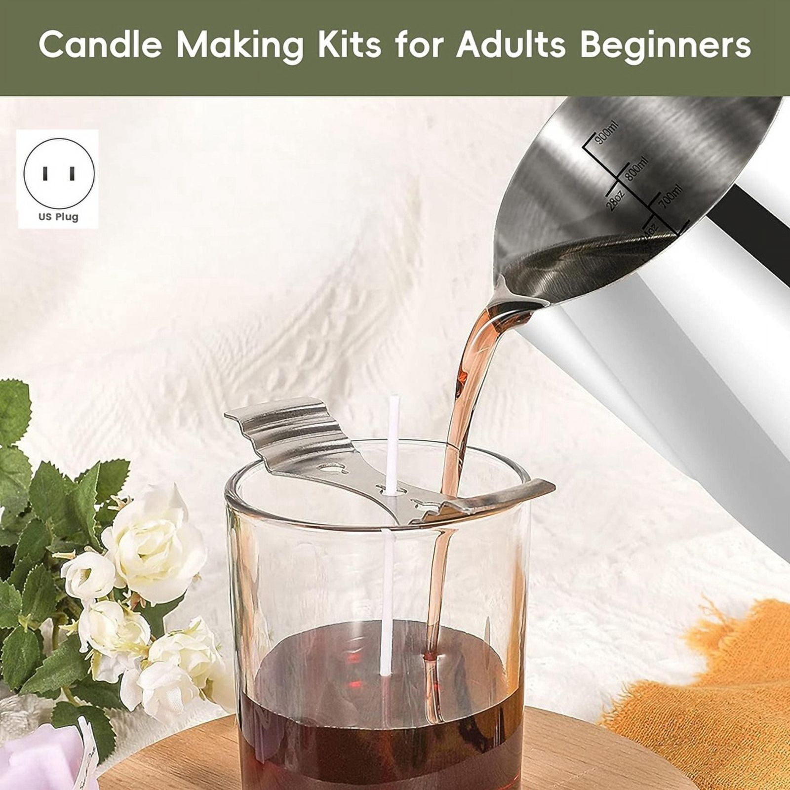 Candle Making Kit with Hot Plate, Candle Making Supplies with Wax Melting Pot, Stirring Spoon, Anti-Scalding Pad,US Plug