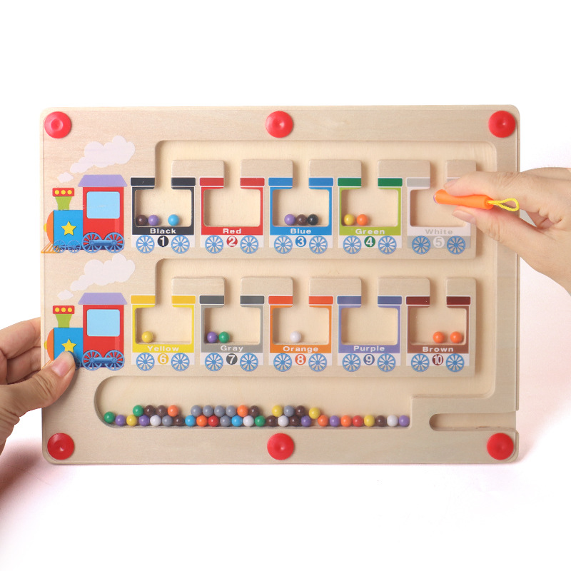 Jeu Labyrinthe Magnétique En Bois Montessori - Pour Enfants 3-6 Ans - Apprentissage Couleurs Et Comptage - 9