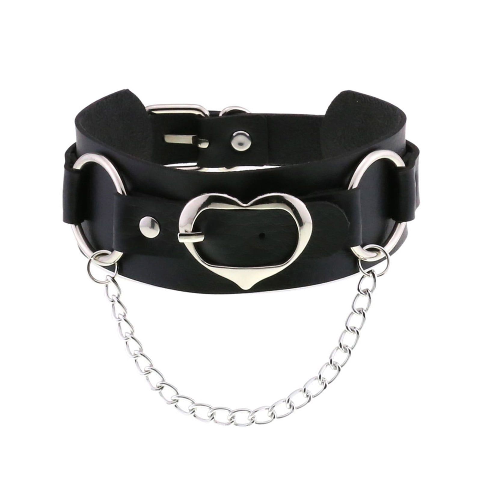 Punk Accessories - Oversized Leather Collar with Ring and Chain – Gothikco