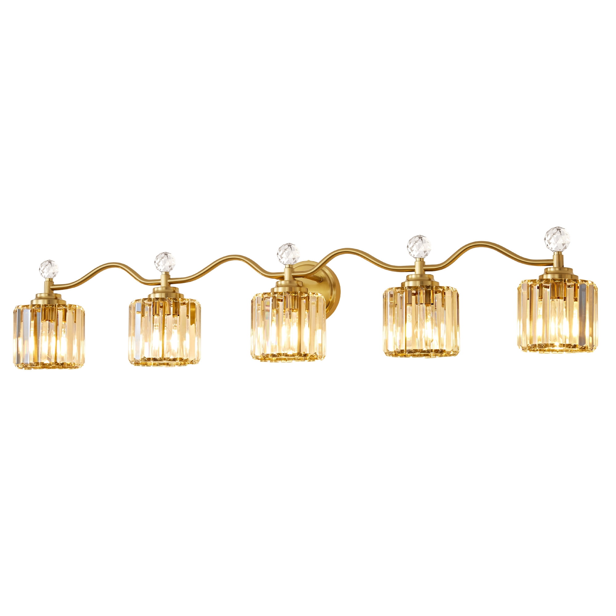Deyidn 44.5" Modern 5-Light Gold Bathroom Vanity Light - Dimmable Bathroom Transitional Fixture with Crystal Glass Shades
