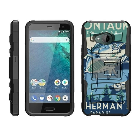 TurtleArmor ® | For HTC U11 Life [Hyper Shock] Hybrid Dual Layer Armor Holster Belt Clip Case Kickstand - Lake