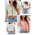 thumbnail image 3 of Cárdigan, Cárdigan corto para mujer, cuello en V, mangas cortas, ahueca hacia fuera, tops casuales c Abanopi Blanco/Medio, 3 of 7