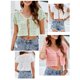 thumbnail image 3 of Cárdigan, Cárdigan corto para mujer, cuello en V, mangas cortas, ahueca hacia fuera, tops casuales c Meterk Blanco/Pequeña, 3 of 7