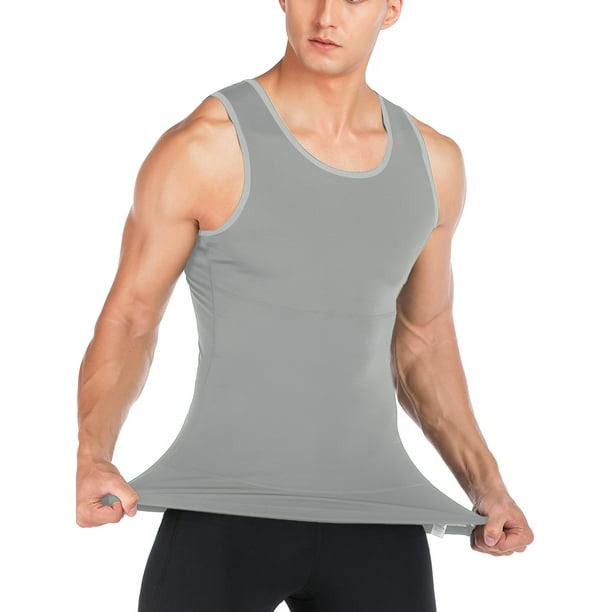 Men's Seamless Compression Shirt Slimming Body Shaper Shapewear Vest Tummy  Control Undershirt Workout Tank Top/Gray 