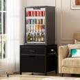 thumbnail image 6 of Homieasy Mini Fridge Stand with Drawer Storage & Sockets, Heavy Duty Mini Refrigerator table with Rolling Cabinet for Dorm, Apartment, Office, Mini Fridge and Microwave Stand,Black, 6 of 9