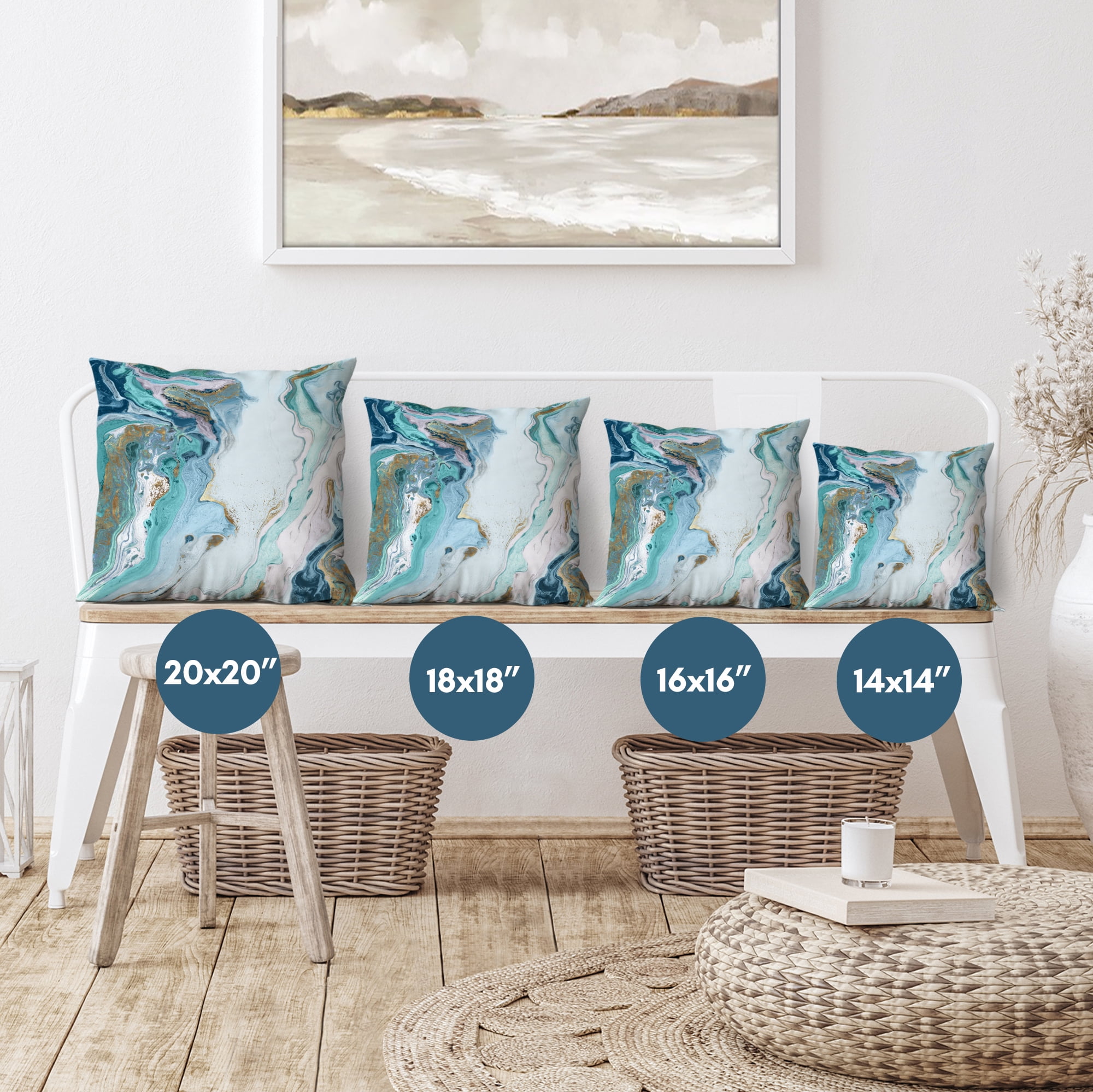 Americanflat 14"x14" Abstract Marble Design Throw Pillow with Premium Polyester - White and Blue