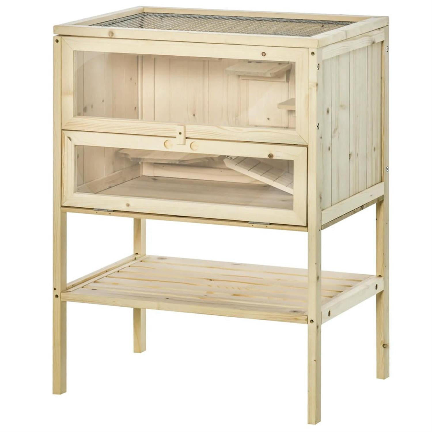 Kadyn 23" Wooden 3-Tier Hamster Cage with Openable Top, Front Door, Shelf, Large Small Animal Habitats for Guinea Pig Cages, Beige
